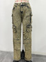 Women Cargo Wash Vintage Denim Pants