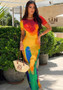 Women Sexy Elegant Round Neck Rainbow Dress