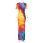 Women Sexy Elegant Round Neck Rainbow Dress