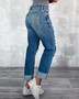 Women American High Waist Slim Ripped Denim Trousers