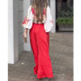 Plus Size Women Long Sleeve Top and High Waist Wide Leg Pants Two-Piece Set