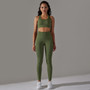 Women Seamless Solid Stripe Stretch Yoga Wear Sports Fitness Tank Top Trousers Two-Piece Set