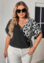 Summer Casual Top Contrast Color Leopard Patchwork Loose Short Sleeve V-Neck Shirt