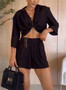 Summer Suit Simple Lace Up Open Waist Slim Long Sleeve Slim Fit Fashion Two-Piece Shorts Set For Women