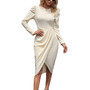 Fall Winter Chic Elegant Slim Waist Round Neck Plain Dress