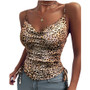 Women summer print solid color deep v-neck suspenders Lace Up Top