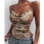 Women summer print solid color deep v-neck suspenders Lace Up Top