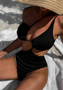 Women V-Neck Black One-Piece Bikini Swimwear