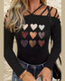 Womens Black Heart Print Cutout Top