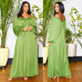 Women's Fashion Spring Autumn Chic Off Shoulder Sexy Dress Solid Color Color Bat Sleeves Maxi Dress