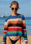 Summer Rainbow Patchwork hollow out Bikini Beach Skirt Knitting Smock