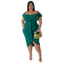 CLEARANCE -  XL - Plus Size Women Solid Off Shoulder Midi Dress