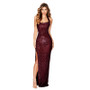 Women Sleeveless Halter Neck Backless Sequin Slit Evening Dress