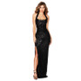 Women Sleeveless Halter Neck Backless Sequin Slit Evening Dress