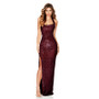 Women Sleeveless Halter Neck Backless Sequin Slit Evening Dress