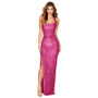 Women Sleeveless Halter Neck Backless Sequin Slit Evening Dress