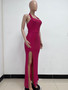 Women Sleeveless Halter Neck Backless Sequin Slit Evening Dress