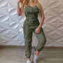 Women's Belt Sleeveless Overalls Cargo Jumpsuit