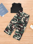 Girls Vest+ Camouflage Cargo Pant Two-Piece Set