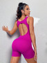 Women Cutout Sleeveless Rib Knit Sports Yoga Jumpsuit