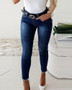 Women butterfly beaded Denim slit Pant