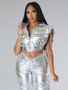 Women fashion Puffed Shiny Vest Jacket