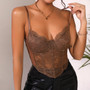 Women sexy lace steel ring rhombus fishbone Crop See-Through Tank Top