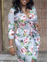 Plus Size African Women V-Neck Printed Lace-Up Dress