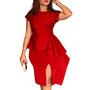 Plus Size Women Round Neck Solid Short Sleeve Slit Dress