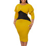 Plus Size African Ladies Color Block Long Sleeve Dress