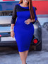 Plus Size African Women Autumn Solid Three Quarter Sleeve Color Block Dress