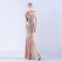 Fur Strapless Sexy Sequins Slit Evening Dress