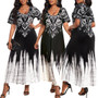 Sexy Fashion Printed U-Neck Short Sleeve Women's Long Dress