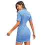 Sexy Turndown Collar Short Sleeve Button Up Fit Denim Dress