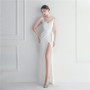 beaded car model bridesmaid show wedding long slit evening dress