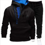 Men's Side Zip Contrast Hood Fleece Hoodies Sweatpants Two Piece Set
