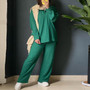 Women Autumn Casual Long Sleeve Turndown Collar Irregular Shirt and Pants Two-piece Set