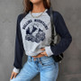 Spring And Autumn Print Contrast Color Round Neck T-Shirt