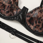 Sexy Lacemesh Leopard Print Patchwork Hollow Breathable Sexy Underwear Three-Piece Lingerie Set