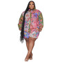 Fall Print Turndown Collar Plus Size Shirt Shorts Casual Ladies two piece set