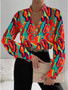Women's Autumn Long Sleeve V Neck Patchwork Shirt