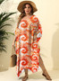 Plus Size Women's Irregular Print loose Blouse Beach Holidays Slit Maxi Dress