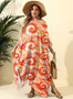 Plus Size Women's Irregular Print loose Blouse Beach Holidays Slit Maxi Dress