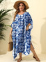 Plus Size Women's Irregular Print loose Blouse Beach Holidays Slit Maxi Dress