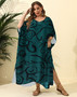 Plus Size Women's Irregular Print loose Blouse Beach Holidays Slit Maxi Dress