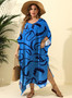 Plus Size Women's Irregular Print loose Blouse Beach Holidays Slit Maxi Dress