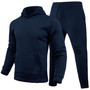 Men Casual Solid two-piece fleece loose Hoodies and sweatpants two-piece set