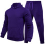 Men Casual Solid two-piece fleece loose Hoodies and sweatpants two-piece set