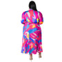 Plus Size Women Lace-Up Long Sleeve Printed Pleated Dress