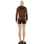 Women's Fashion Casual Solid Velvet Hooded Two-Piece Shorts Set